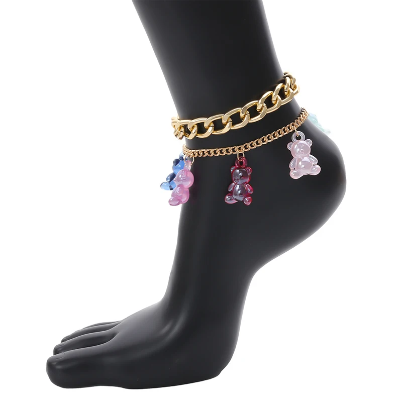 

Gummy Bears Pendant Anklet Multilayer Alloy Chain Anklets for Women Girl Beach Foot Chain Leg Bracelets Ankle Bracelet Jewelry