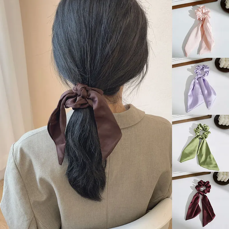 

Fashion Solid Color Scrunchies Long Hair Ribbon Ponytail Holder Hair Ties Girls Elastic Hair Bands Rubber Bands Hair Accessories