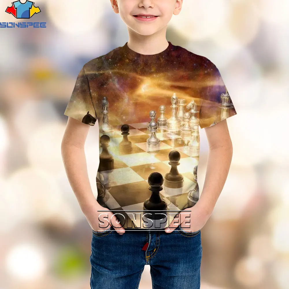 Футболка детская объемная с принтом шахматы и коротким рукавом | Мужская одежда