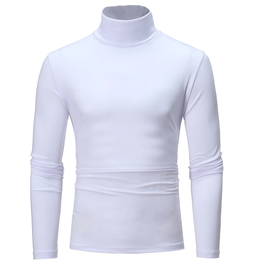 High Collar casual T-shirt 2022 Autumn And Winter New Solid Color Wild Men's Slim Long-sleeved Bottoming | Мужская одежда