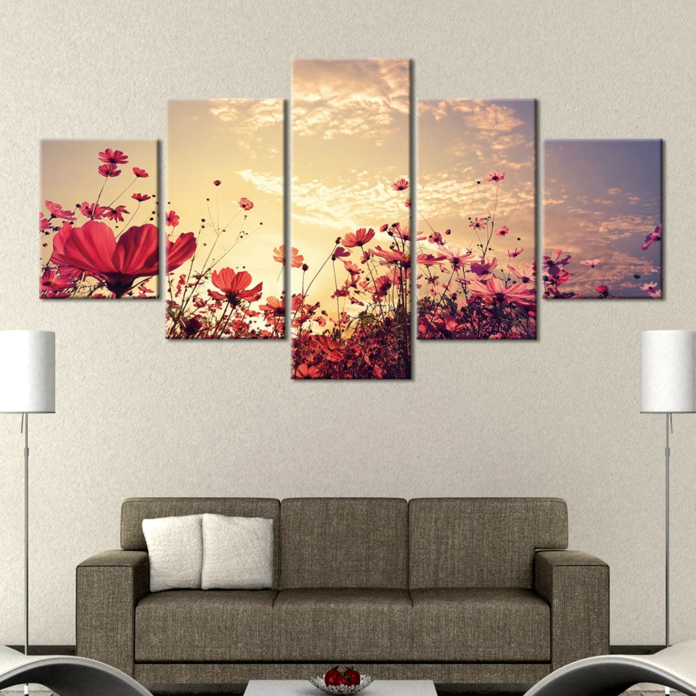 5 панели для плакатов и печать на холсте декоративная живопись закат красный