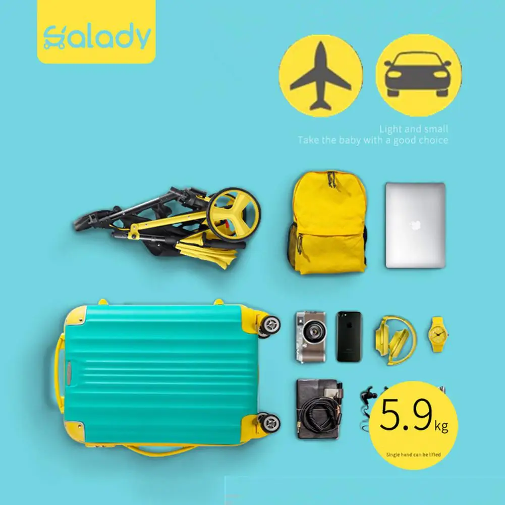Kidlove Salady High-view складной противоударный четырехколесное светодиодное Детские коляски с корзина для ног размещая публикации корзина