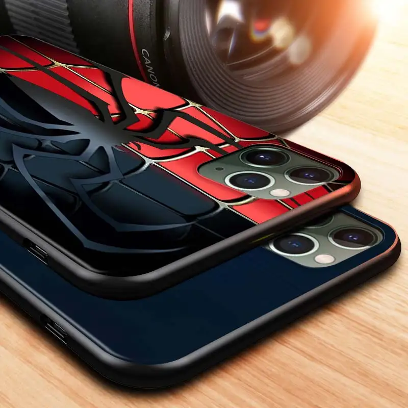 Marvel Spiderman logo Phone Case For Apple iPhone 14 13 12 11 SE XS XR X 7 8 mini Plus Pro MAX 2020 Black Soft FUnda
