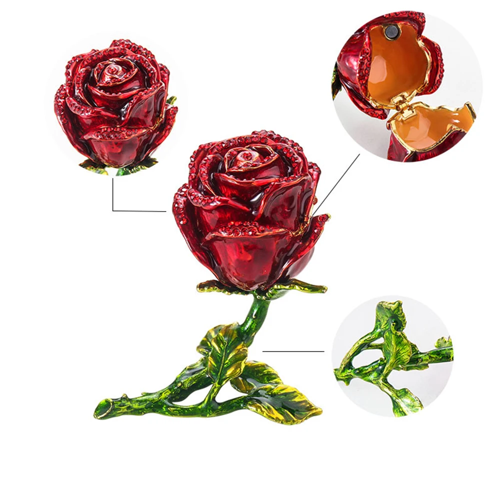 

3D Crystal Rose Flower Shape Wedding Ring Box Gift Packaging Organizer Jewelry Display Home Decoration Crafts Red Blue Optional