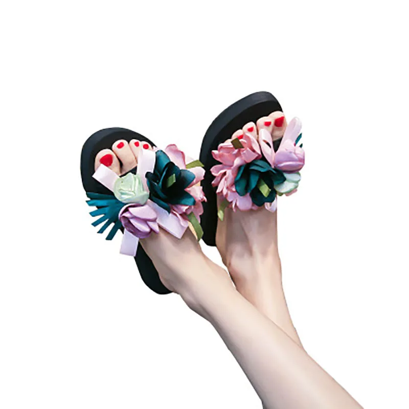 

2019 Summer Woman Shoes Women Slippers Sandals Mujer Beach Flats Slides Sandals Flower Flip Flops ladies indoor Shoes