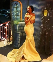 yellow elegant mermaid evening dresses 2020 sexy women formal party off the shoulder robe de soiree prom gowns women long dress