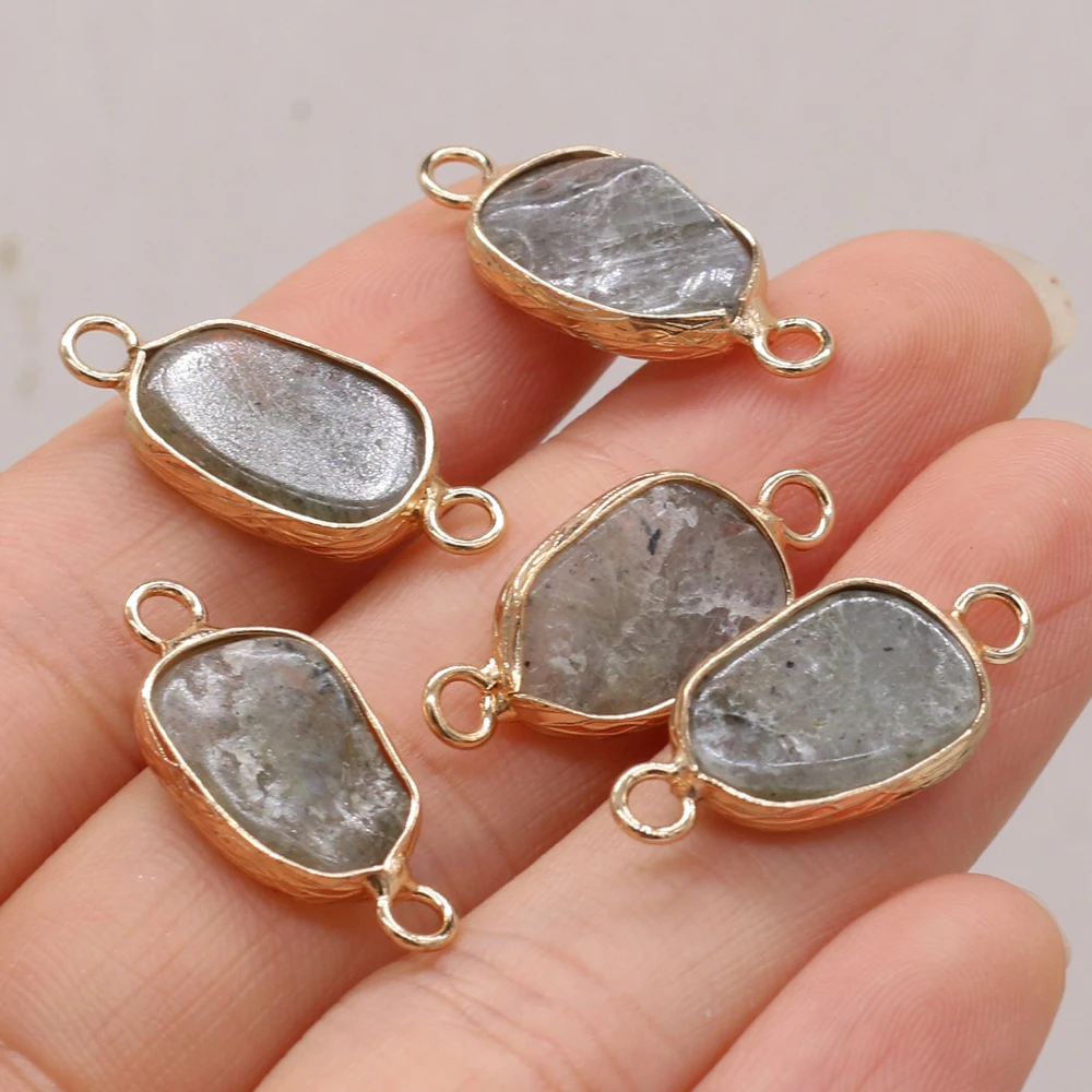 

5 PCS Natural Semi-precious Stone Connector Pendants Flash Labradorite for DIY Jewelry Making Handmade Accessories