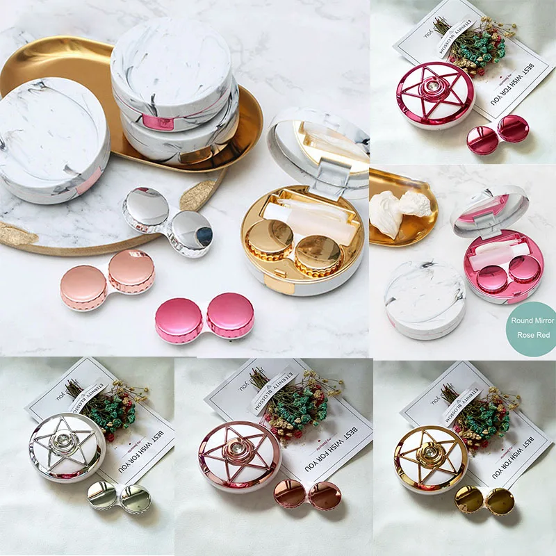 

Eyes Care Container Cute Round Lens Case Mirror Travel Glasses Lenses Fashion Classic Box Kit Holder Marble Contact Lens Case