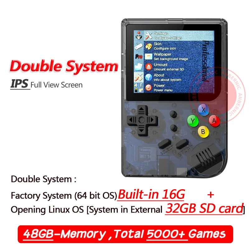 Black T 48G ANBERNIC 3-дюймовый Видеоигра портативная игровая консоль 64 bit retro FC игровая приставка PS 1 игровая приставка RG 300 16G+32G 3000 ретро Игры консоль игра - Цвет: Black T 48G