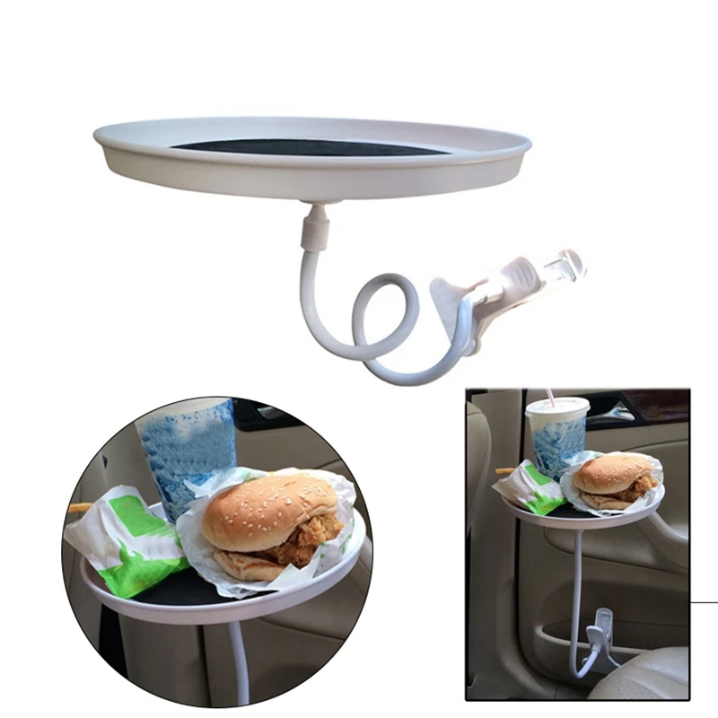 

Car Food Tray Folding Dining Table Drink Holder Car Pallet Back Seat Water Car Cup Holder Travel Accessory White
