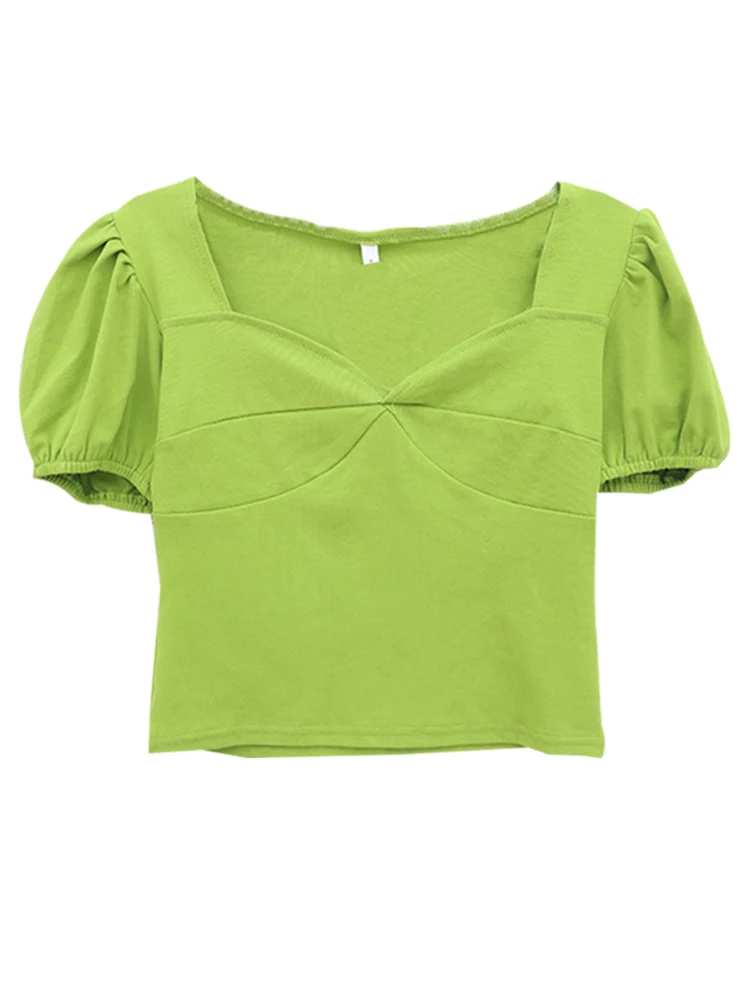 

summer style fashion brand puff sleeve t shirt women casual tops Korean ladies crop top tee shirt femme camisa feminina new