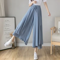 simple pleated chiffon wide leg pants spring and summer womens fashion self cultivation stretch high waist drape wavy culottes