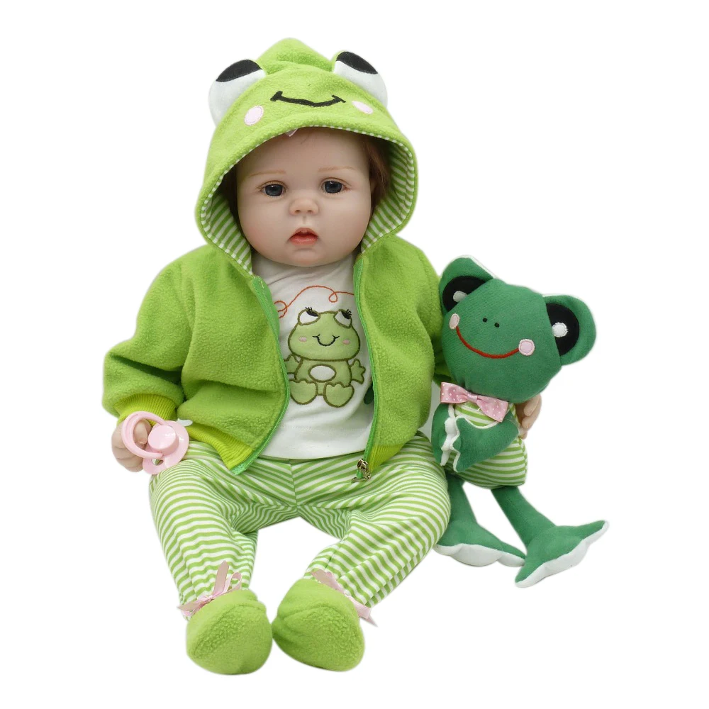 Кукла реборн с лягушкой плюшевая игрушка силиконовая виниловая + ПП хлопковая