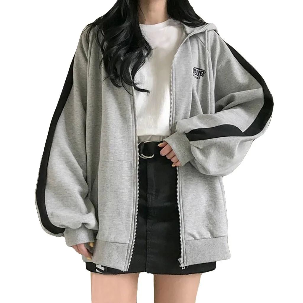 

2020 New Women Casua Cardigan Splicing Hooded Jackets Regular LadiesTop Long Sleeve Blouse Loose Coat Full Surchemis