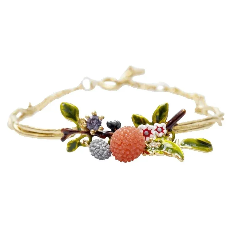 

European and American Fresh Fruit Series Set Enamel Glaze Orange Lily Flower Bird Cherry Strawberry Ear Ring Necklace Bracelet