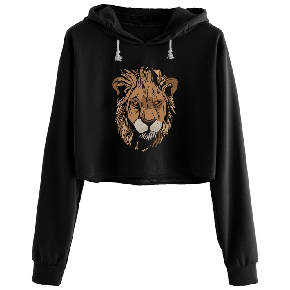 

Lion Grunge Crop Hoodies Women Emo Aesthetic Kpop Korean Pullover For Girls