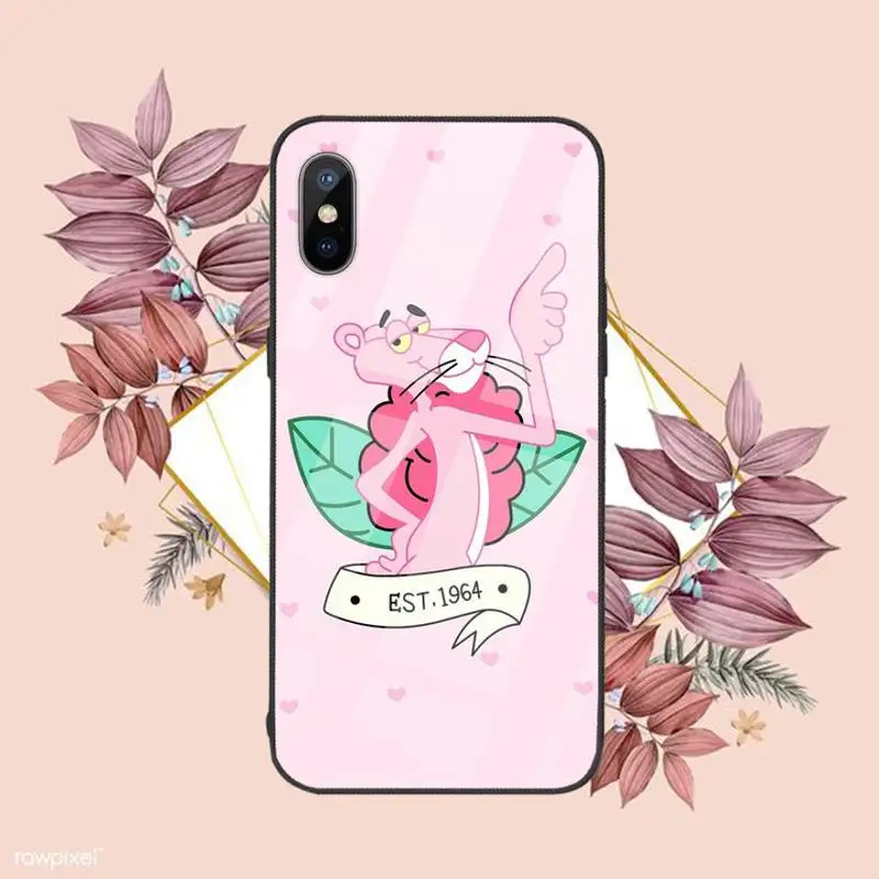 

Cute funny cartoon Pink Panther Phone Case Tempered glass For iphone 6 6S 7 8 plus X XS XR 11 12 mini PRO MAX