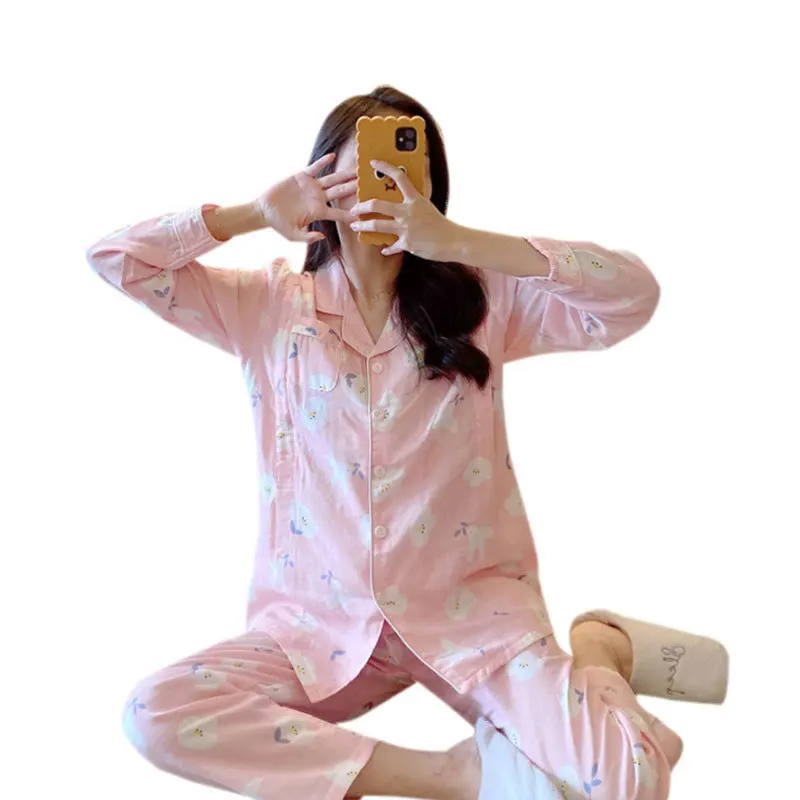 

Summer thin 100% cotton gauze clothes for pregnant women nursing pajamas double-layer yarn two-layer cotton yarn confinement