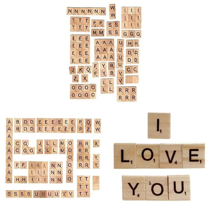 

100 Pcs Wood Tiles Letter Alphabet s Number Craft English Words HG99