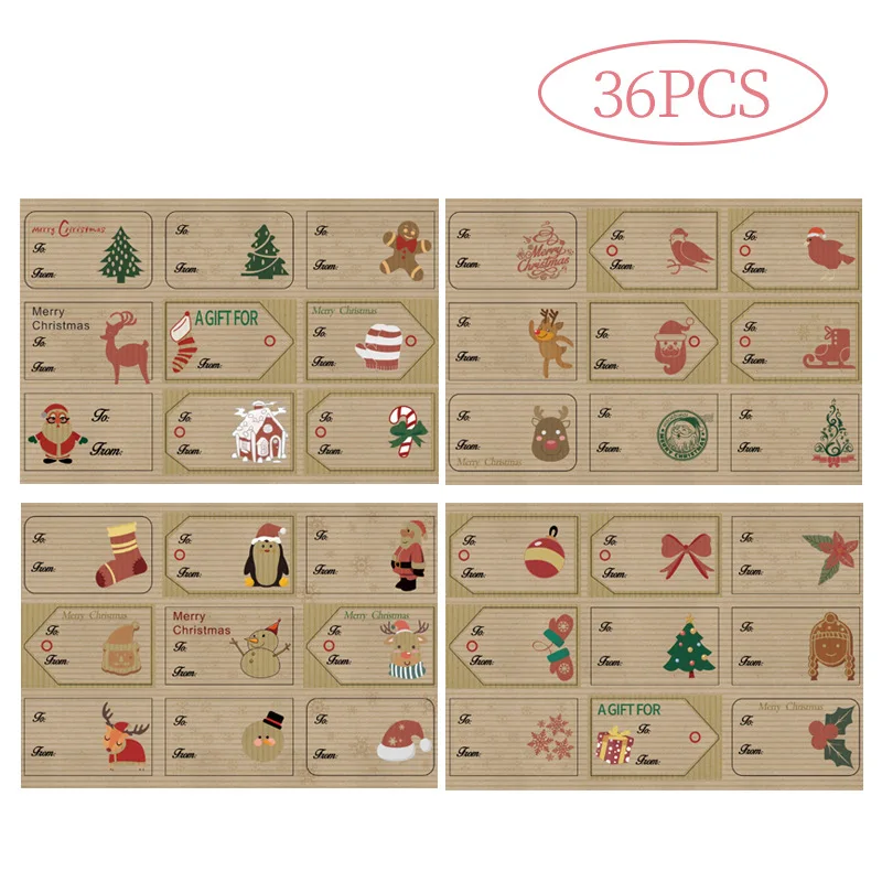 

36 шт./4 листа, Новогодняя наклейка с рисунком Санта-Клауса