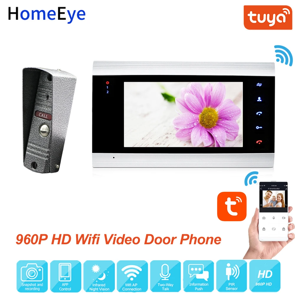 HomeEye WiFi IP Video Door Phone Video Intercom System 960P Tuya Smart Life App Remote Unlock Motion Detection Access Control