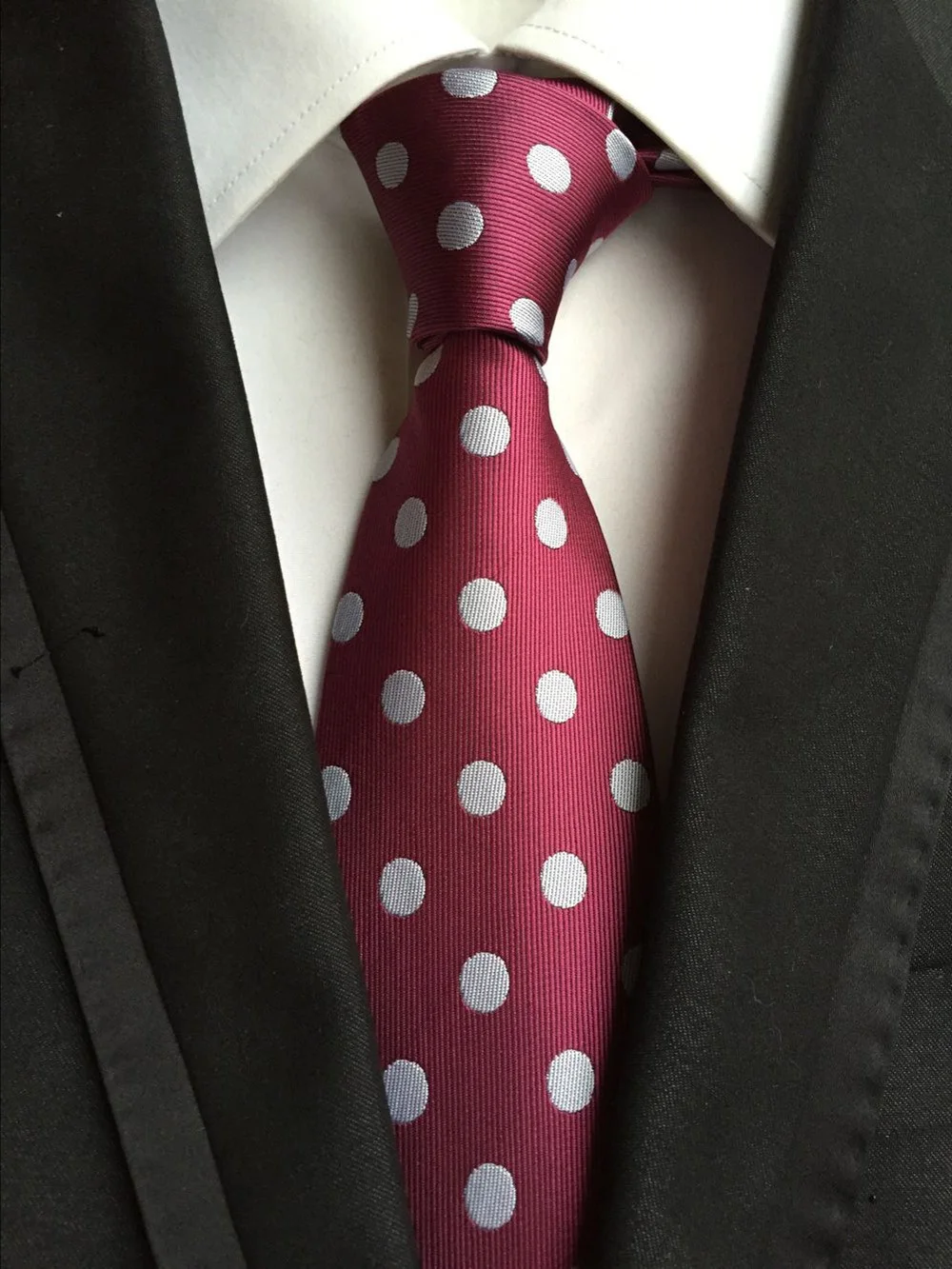 

Fashion Men Polka Dots Neck Ties Burgundy with Silver Spots
