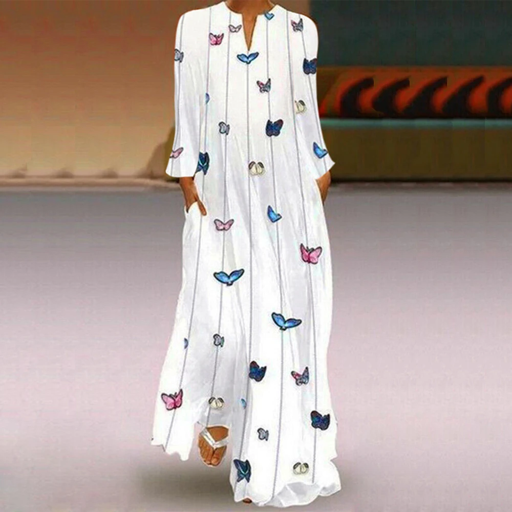 Сексуальное женское винтажное платье с v-образным вырезом и принтом бабочки