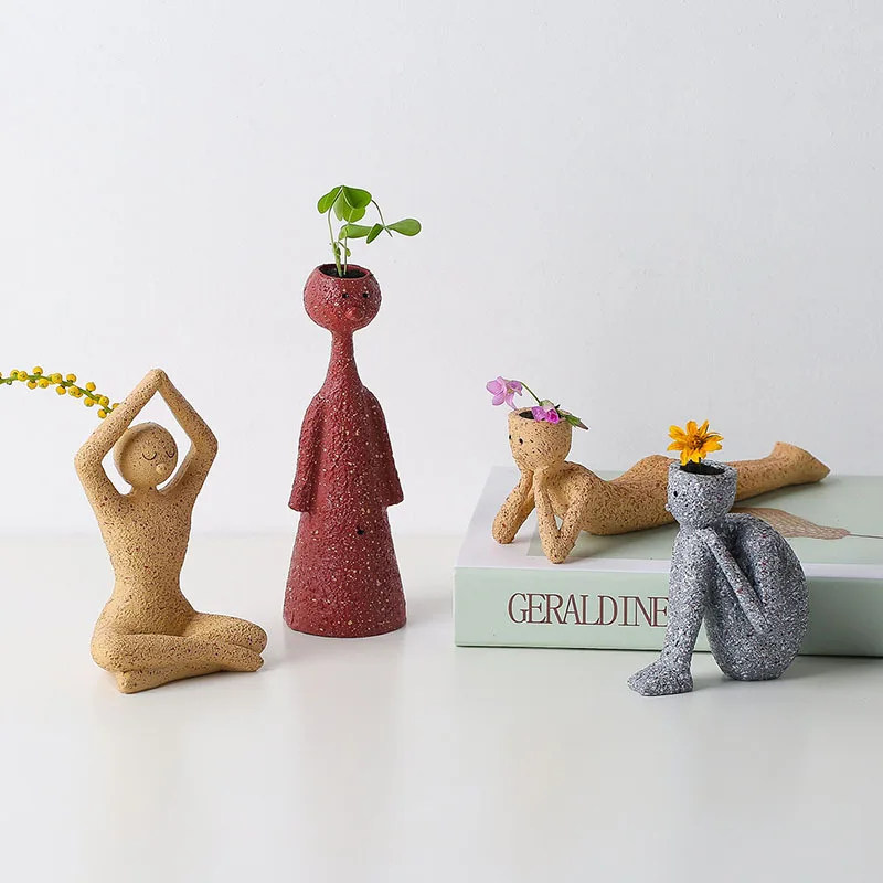 

[HHT] Nordic Mini Creative Personality Humanoid Small Vases Decoration Resin Figure Flower Pot Desktop Ornaments Shop Home Decor
