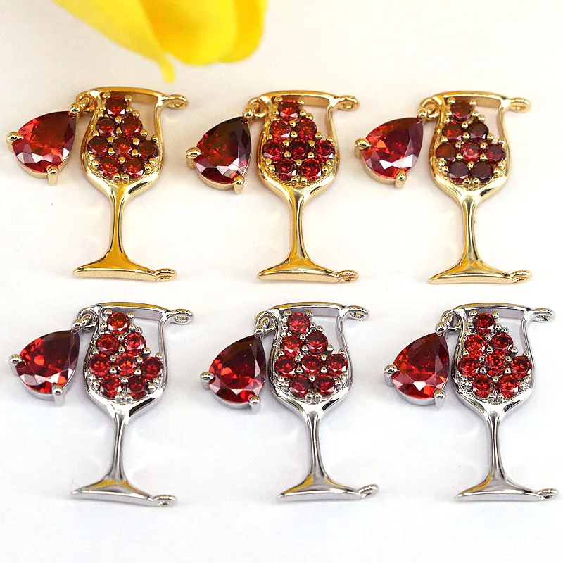 10 шт. Маленькая подвеска в форме чашки с красным кубическим цирконием