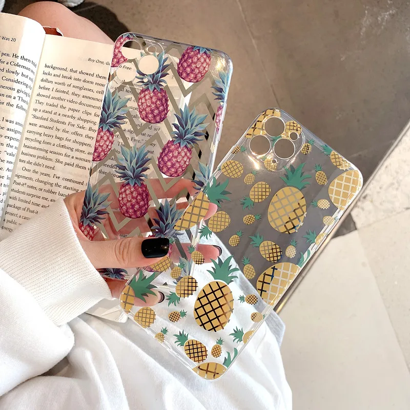 

Summer Laser Yellow Purple Pineapple Phone Case is Suitable For iPhone 11 Pro XS MAX 7 8Plus XR SE2020 Soft IMD Back Cover Coque