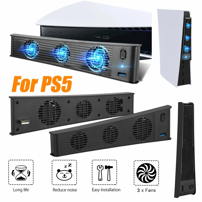 

Durable Black/white USB Cooler With 3 Cooling Fans Compatible With PS5 Console Host Cooling Fan Cooler Game External Accessories