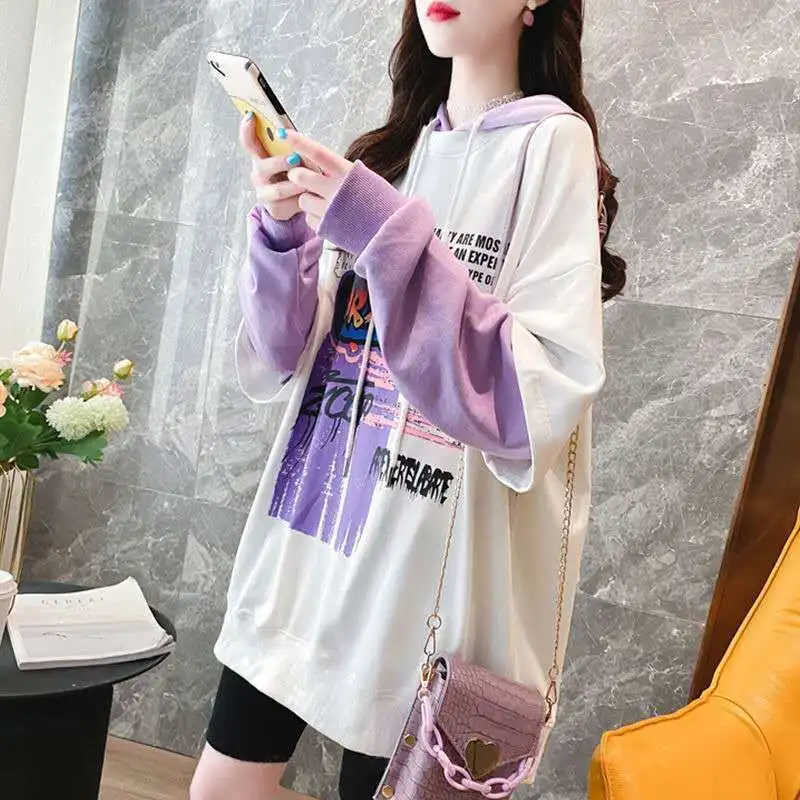 

Sudaderas Version of Loose Fake Two-piece Sweatshirt Women Pullovers Hooded Mid-length Student All-match Jacket Trend 2021