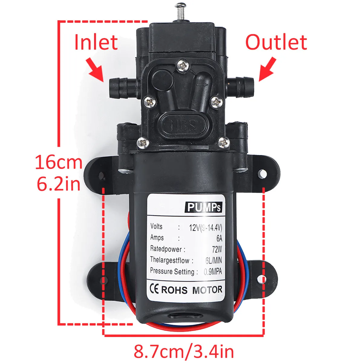 

72W 12V 130PSI 6L/Min Water High Pressure Diaphragm Self Priming Pump Micro High Pressure Car Washing Spray Water Pump