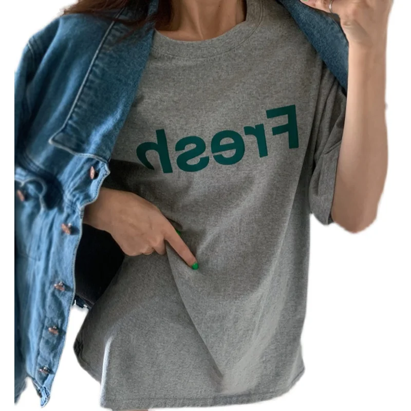 

New Harajuku Style Student Summer Korean Female Cotton T-Shirt Casual O-Neck Fresh Letter Print Pattern Fashion Couple Tops