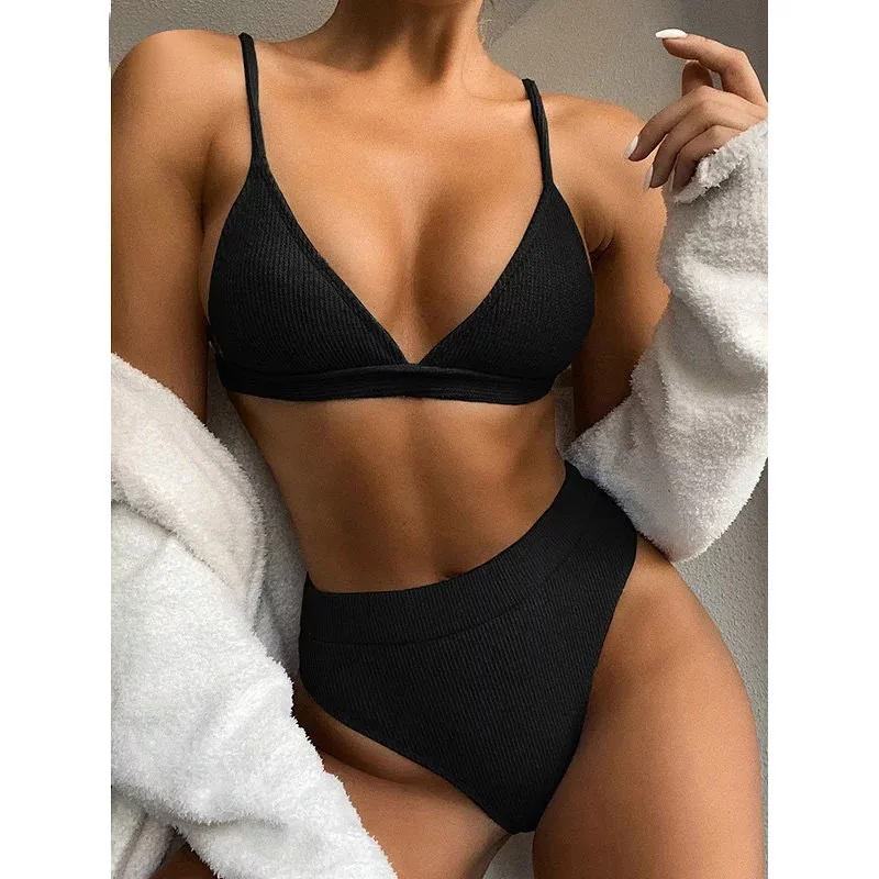 

Sexy Bikini Set Push Up Swimsuits High Waist Swimwear Women Ribbed Biquini Bathing Suit Brazilian Bikinis 2021 Bathers Beachwear