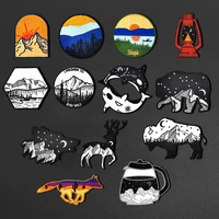 2021 new popular embroidery clothing patch cloth stickers creative black and white round landscape animal embroidery badge deer