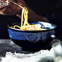 japanese rice bowl creative stoneware tableware black retro bowl ceramic rice fruit foot bowl home hotel dinner ceramic bowl