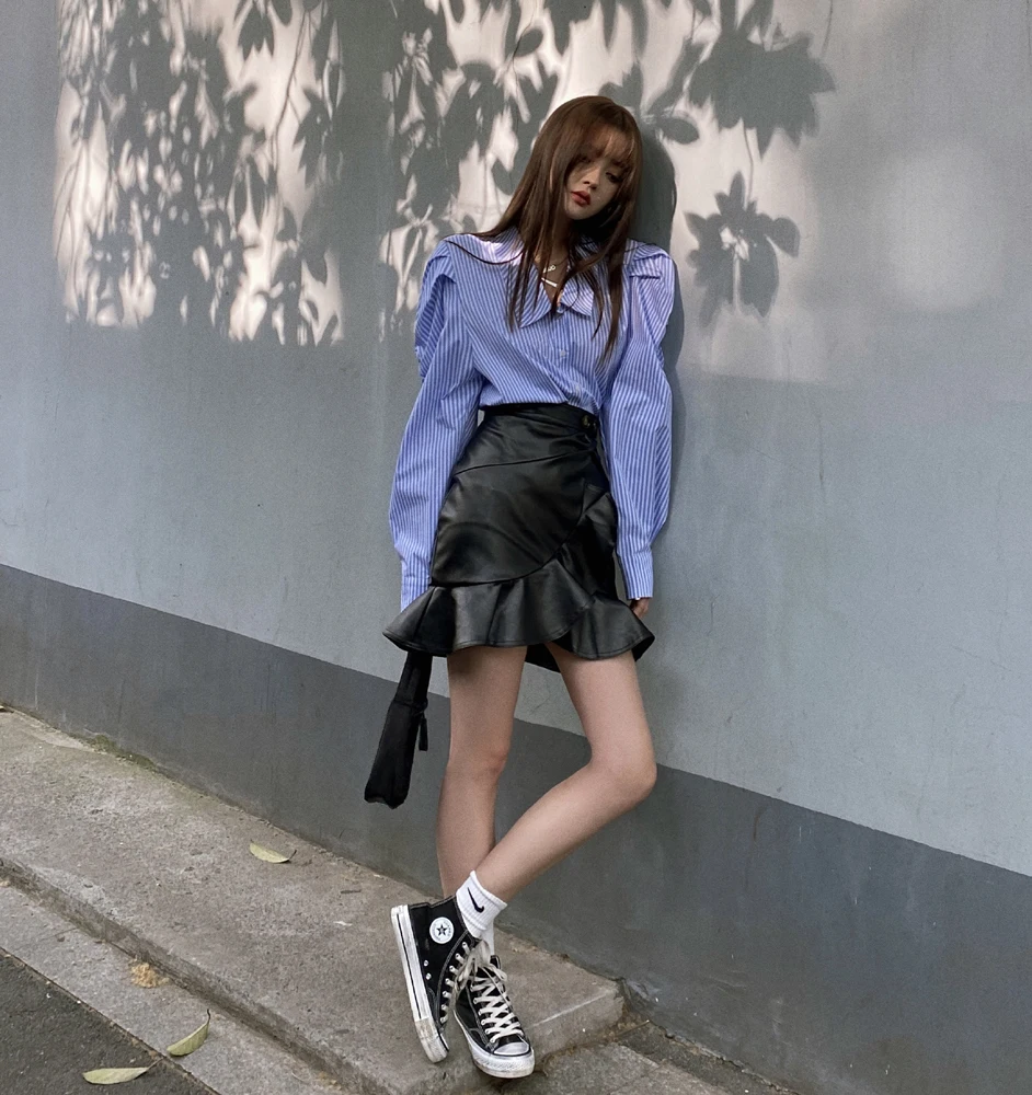 

2020 New Spring Summer Women Puff Full Sleeve Tops Blouses Women Loose Striped Shirts Casual Fashion Oversize All-Match WB40