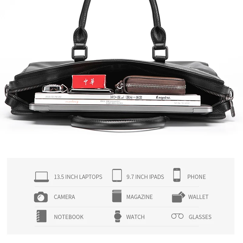 Мужская деловая сумка BISON DENIM черная сумка-мессенджер из натуральной кожи