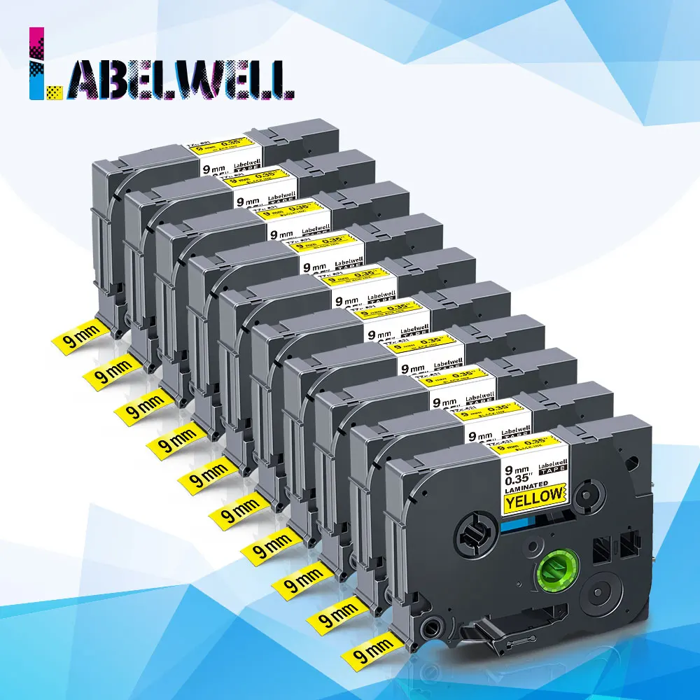 Labelwell 10PK совместим с 621 стандартными лентами 9 мм черная на желтой ленте принтера