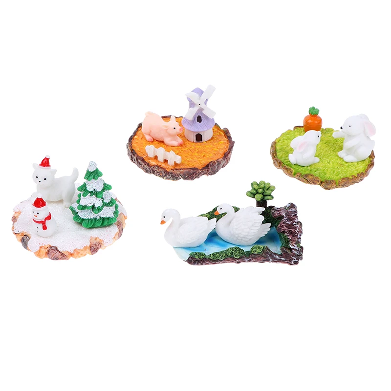 

3Pcs/Set Micro Rabbit Swan Christmas Figurine Miniature Ornaments for DIY Fairy Garden Small Plants Decoration