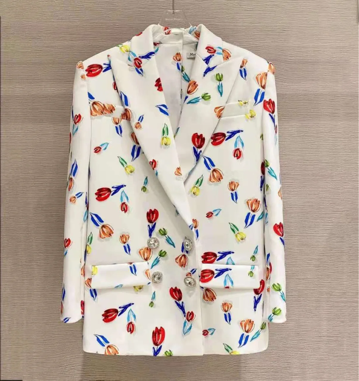 

Women Blazer Designer Print Diamond Button Outerwear New