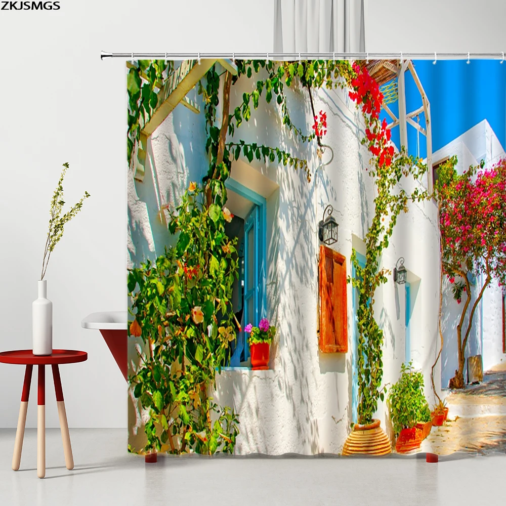 Flower Wall View Shower Curtains Set Green Plants Retro Design Bath Mats Bathroom Rugs Room Decoration Screens Carpet | Дом и сад
