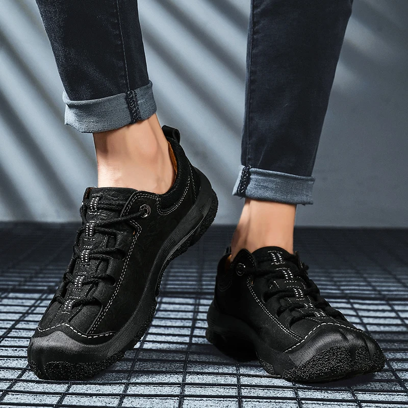 

Мужские спортивные дышащие кроссовки, черные кожаные кроссовки, повседневная обувь для отдыха, 2020