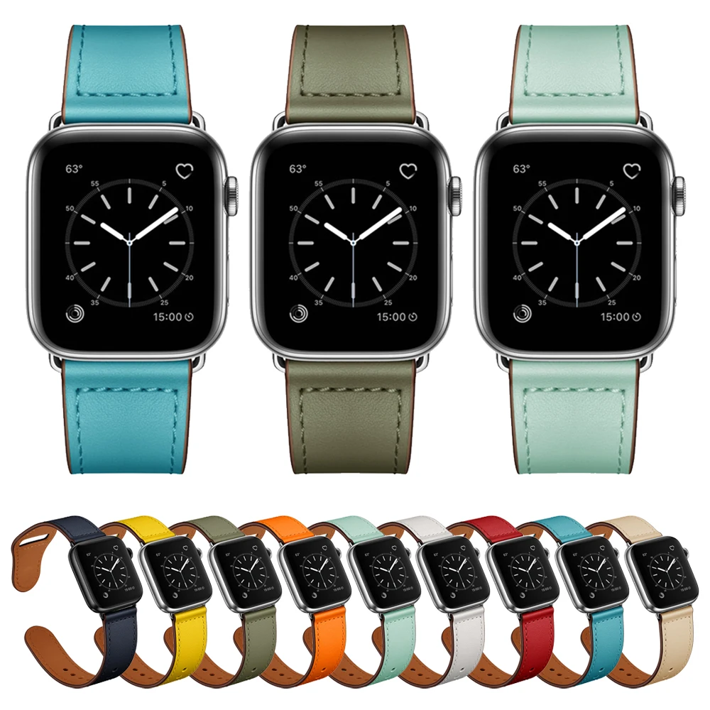 

Высококачественный кожаный ремешок для Apple Watch 6 SE 44 мм 40 мм/42 мм 38 мм кожаный ремешок для iWatch 3 4 5 браслет аксессуары для наручных часов