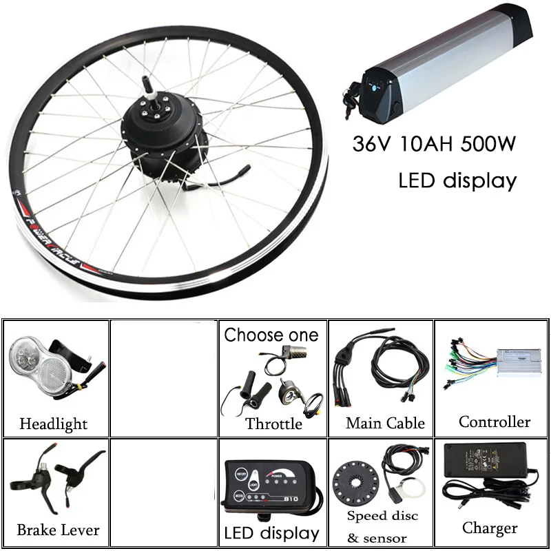 36V 10AH 500W LED Комплект для переоборудования электрического велосипеда 36V10A комплект электровелосипеда Батарея Мотор колеса Набор для электровелосипеда конверсионный комплект ступицы Bicicleta электровилка - Цвет: 36V 10AH 500W LED
