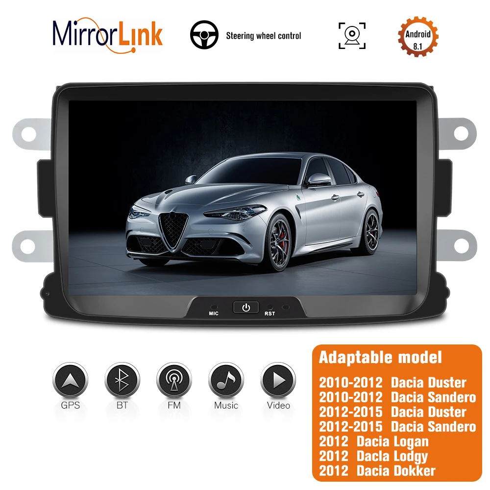 Podofo 2 Din Android Автомагнитола 8 ''GPS MP5 Зеркало Ссылка для Renault Sandero/Duster/Logan/Dokker