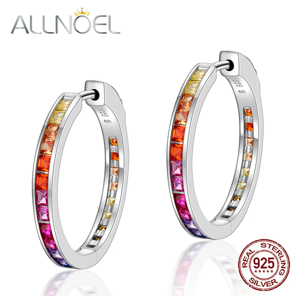 ALLNOEL 925 пробы серебряные цветные циркон серьги для женщин драгоценный камень