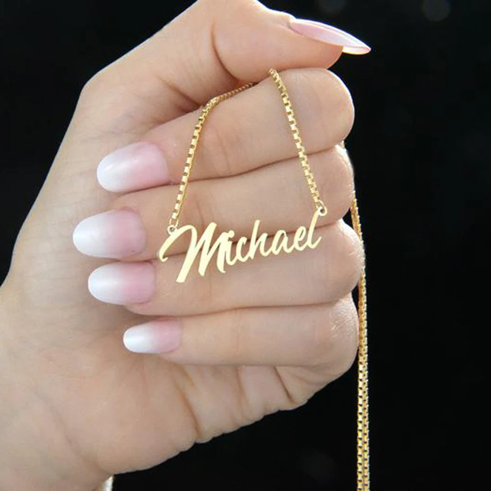 Gold Box Chain Custom Name Necklace For Men Stainless steel Personalized Nameplate Choker Collier Women Bijoux jewelry BFF Gift custom heart ribbon nameplate necklace stainless steel gold chain personalized name choker necklaces for women boho jewelry gift
