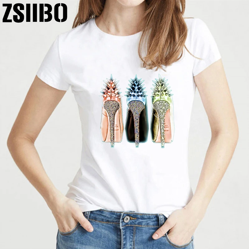 Женская футболка на высоком каблуке с принтом летняя модная смешная в стиле